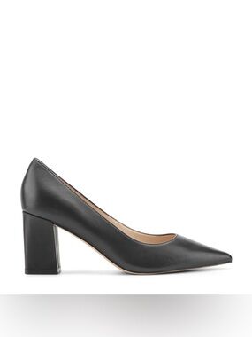 Marc Fisher Black Leather Pointed Toe Block Heel Pumps
